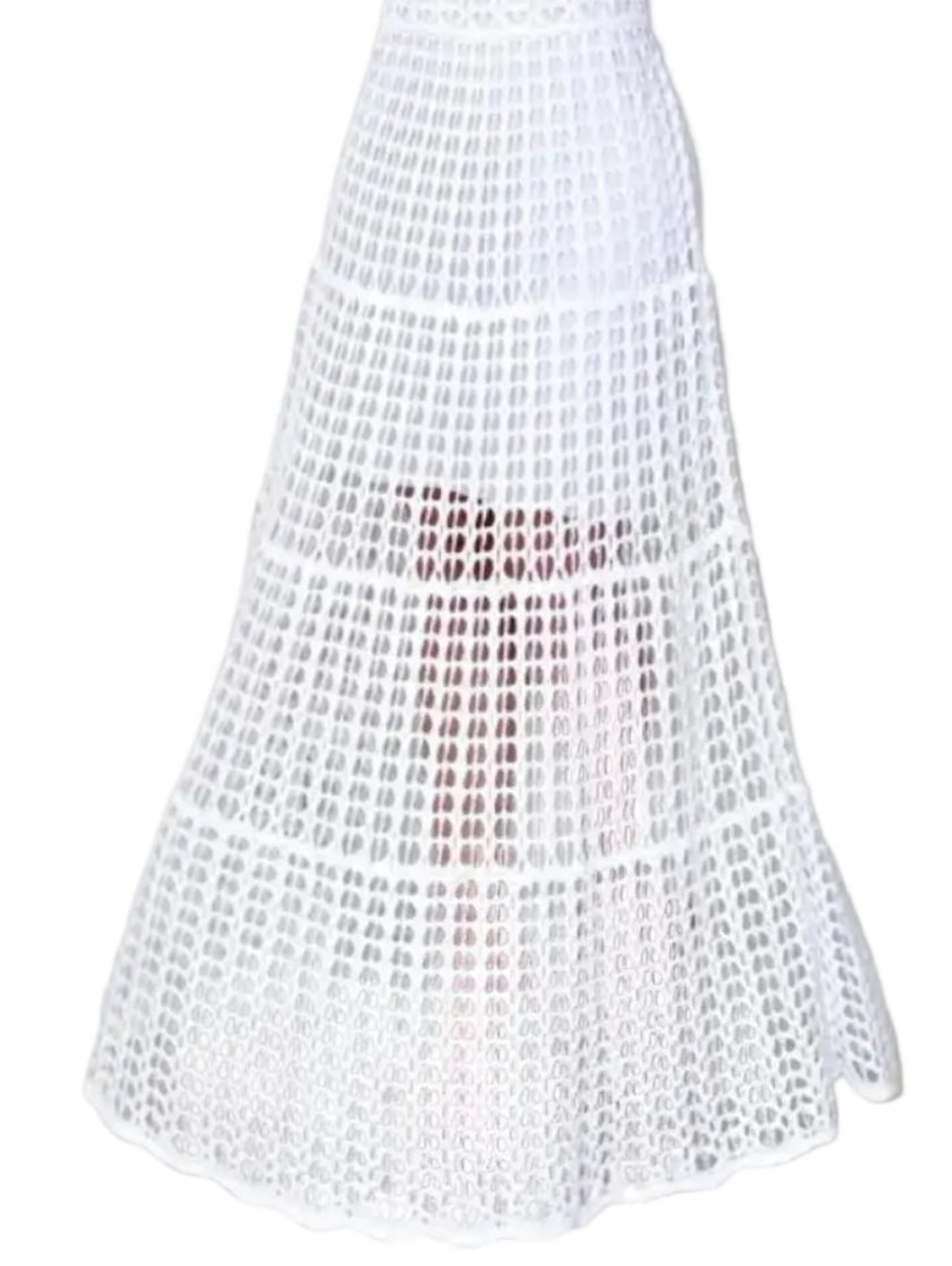 Openwork Crochet Knit Sleeveless Round Neck Illusion Mini A-line Maxi Dress - Picture 8 of 9